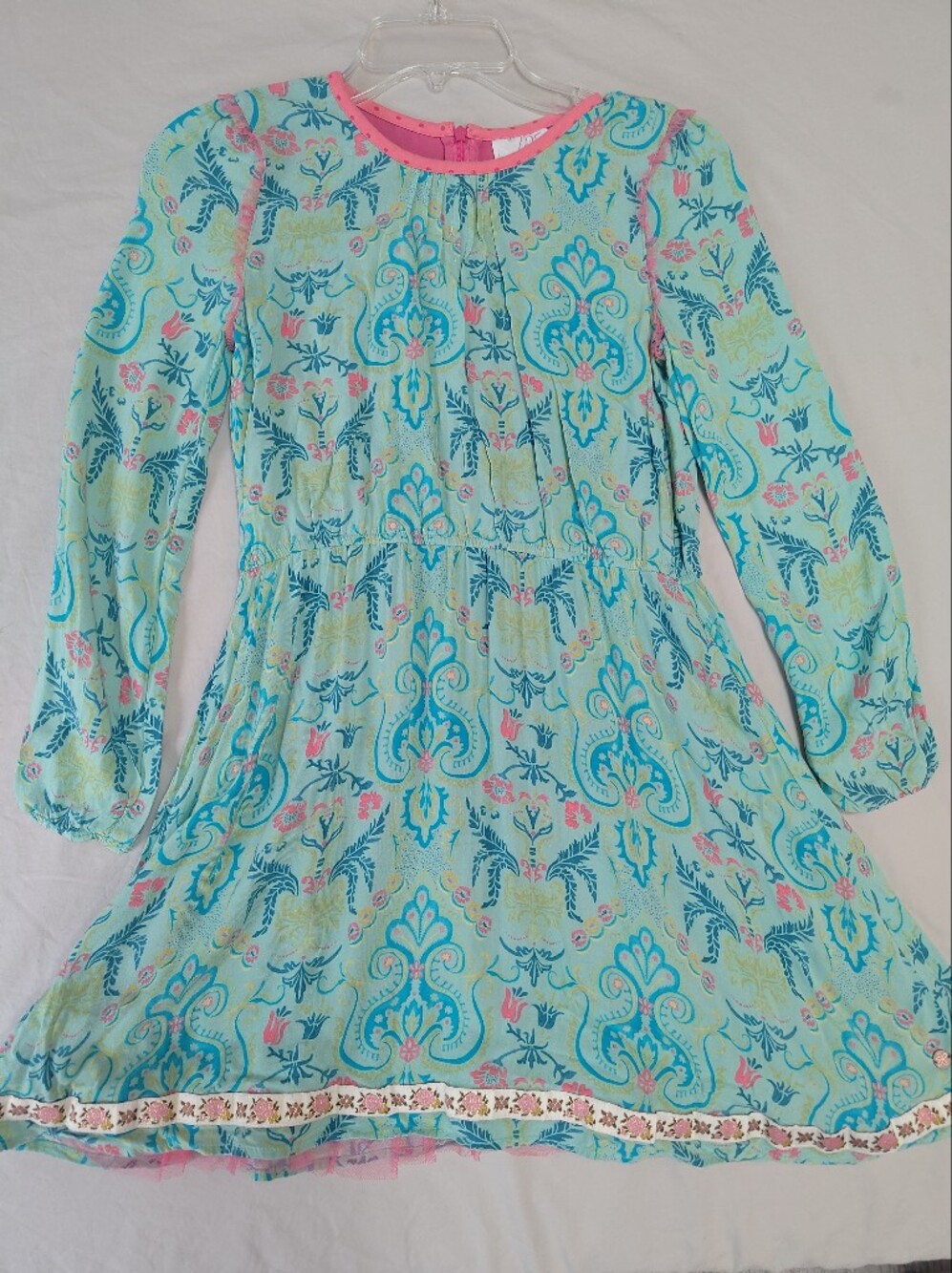MATILDA JANE 435 Tween Green Fern Dress Girls Sz 12 Floral Rayon Long Sleeve